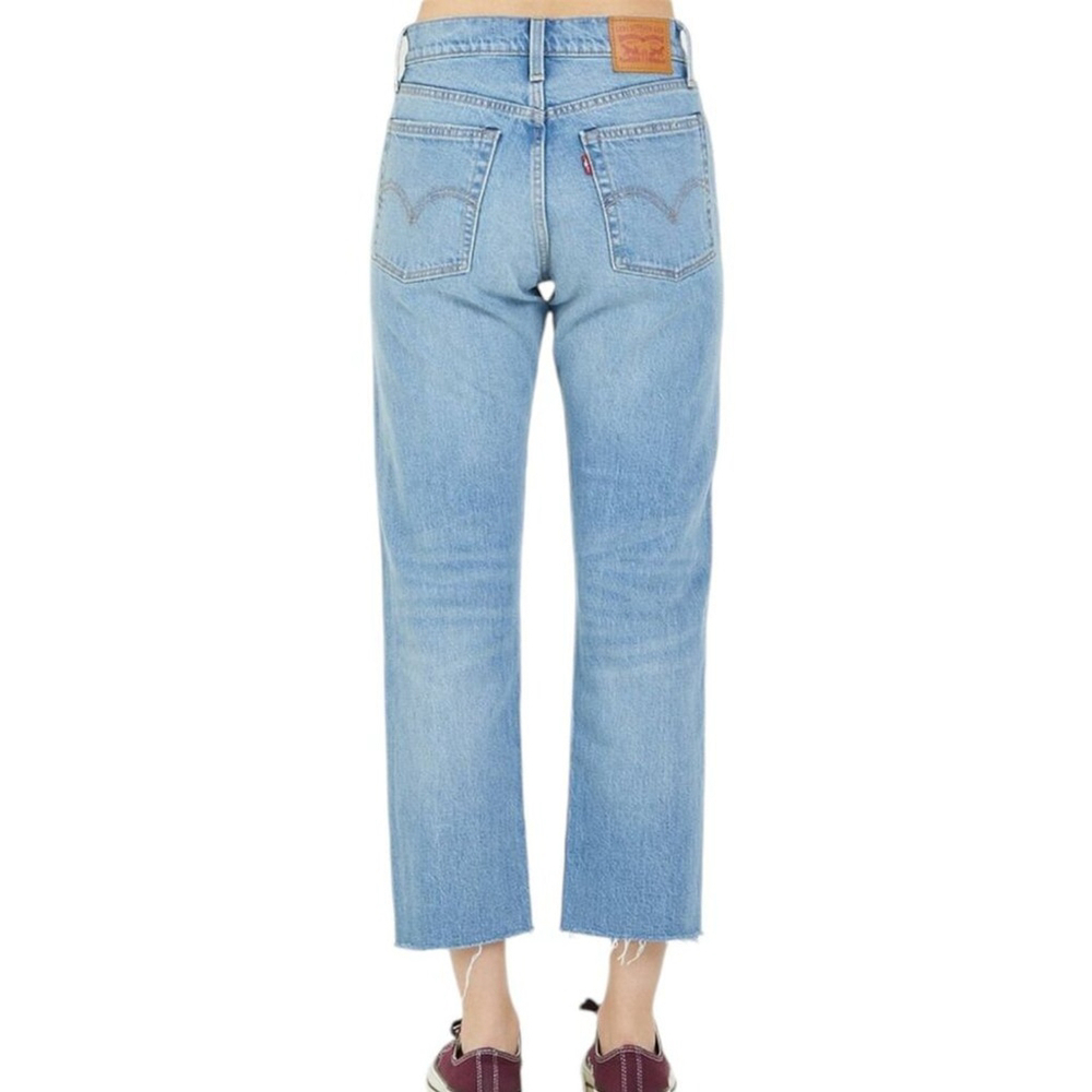 Levi's Wedgie Cotton Straight High Rise Raw Hem Denim Casual Jeans Blue 28